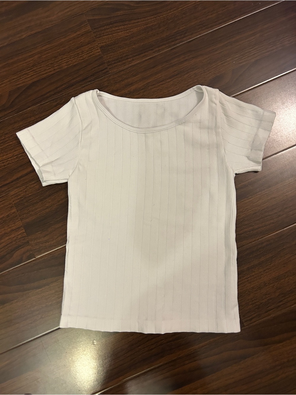 Women's White Ribbed Short Sleeve Top